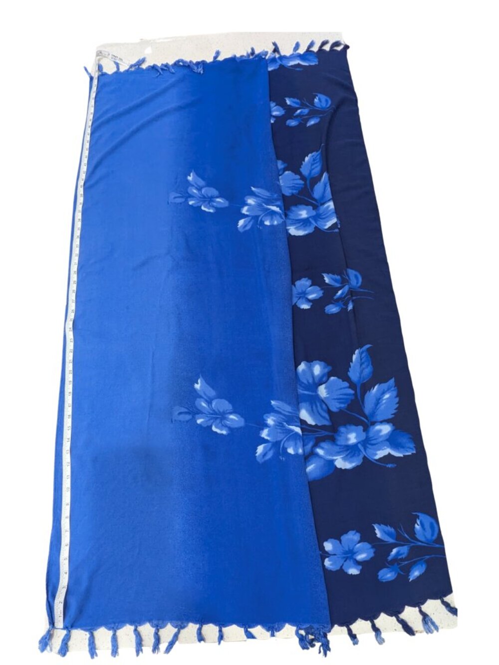Hibiscus Collection Hawaii Blue Floral Rayon Sarong Pareo Wrap Cover-Up Fringe - Picture 6 of 6
